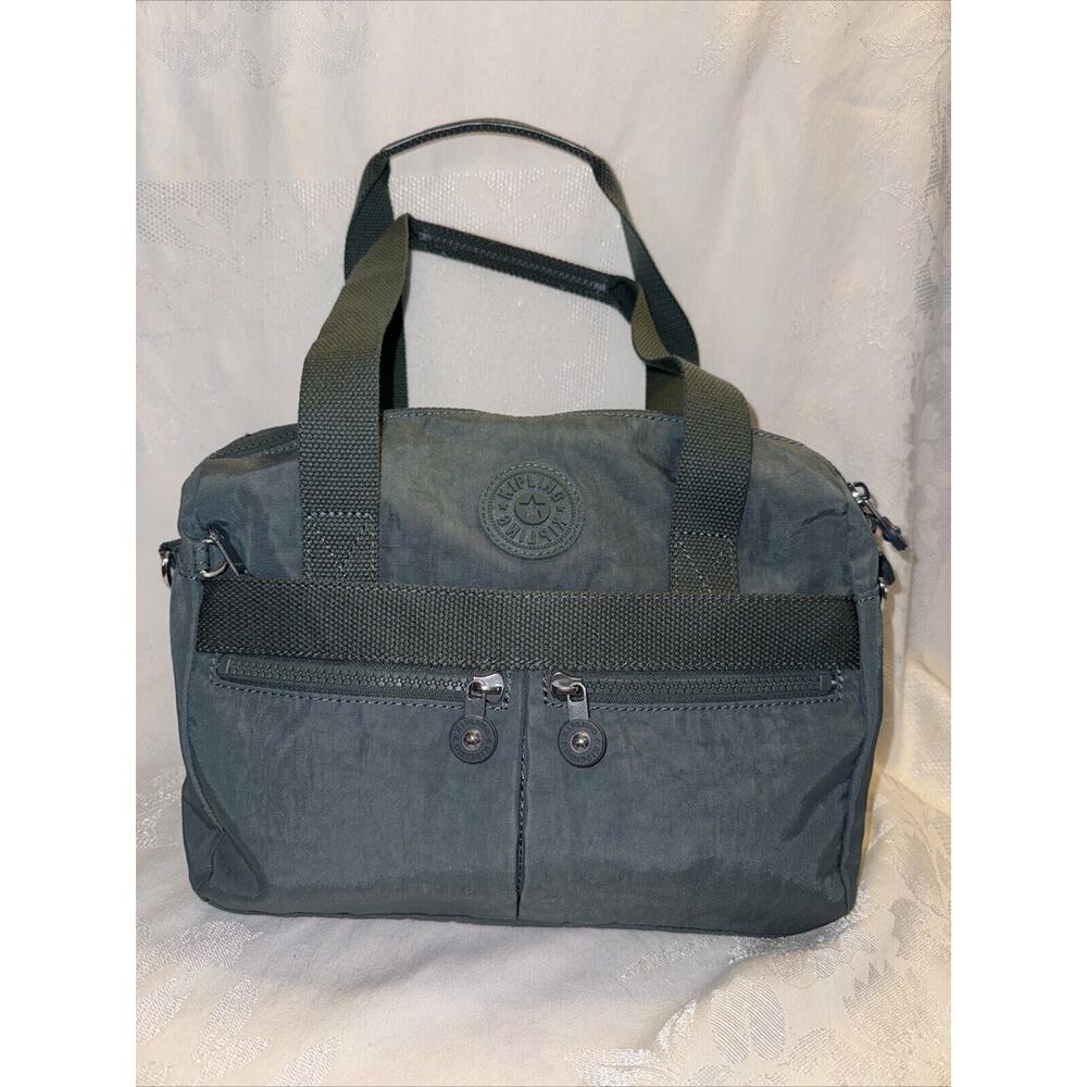 Kipling Shoulder Bag Tote Crossbody Green Nylon w/ Monkey Keychain ELIN HB7697